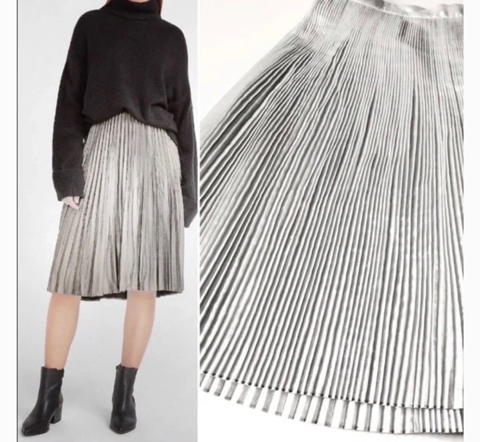 Talbots A Line silver Metallic Pleated Skirt Size 4