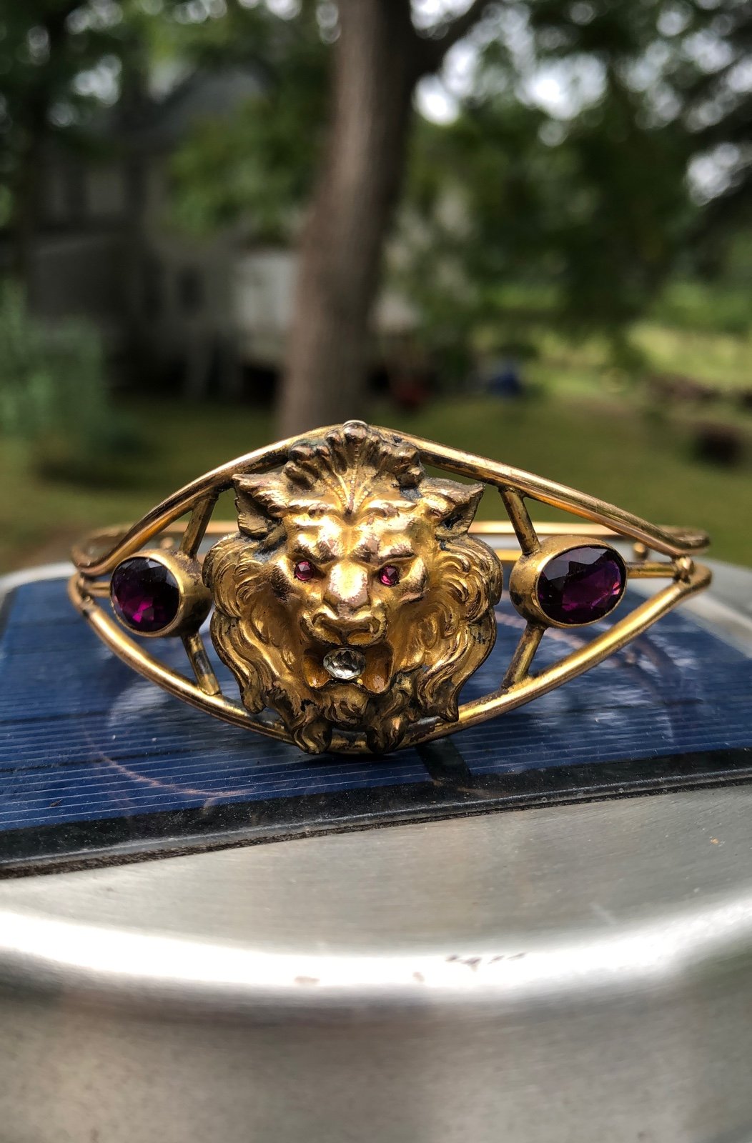 Vintage Lion head with stones bangle bracelet