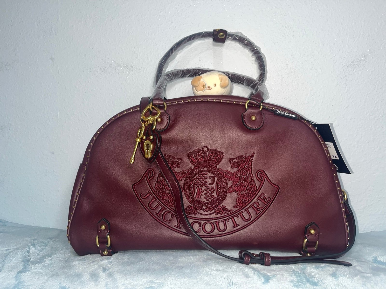 New Juicy Couture Cranberry Burgundy Red Vegan leather Crossbody Bowler Bag