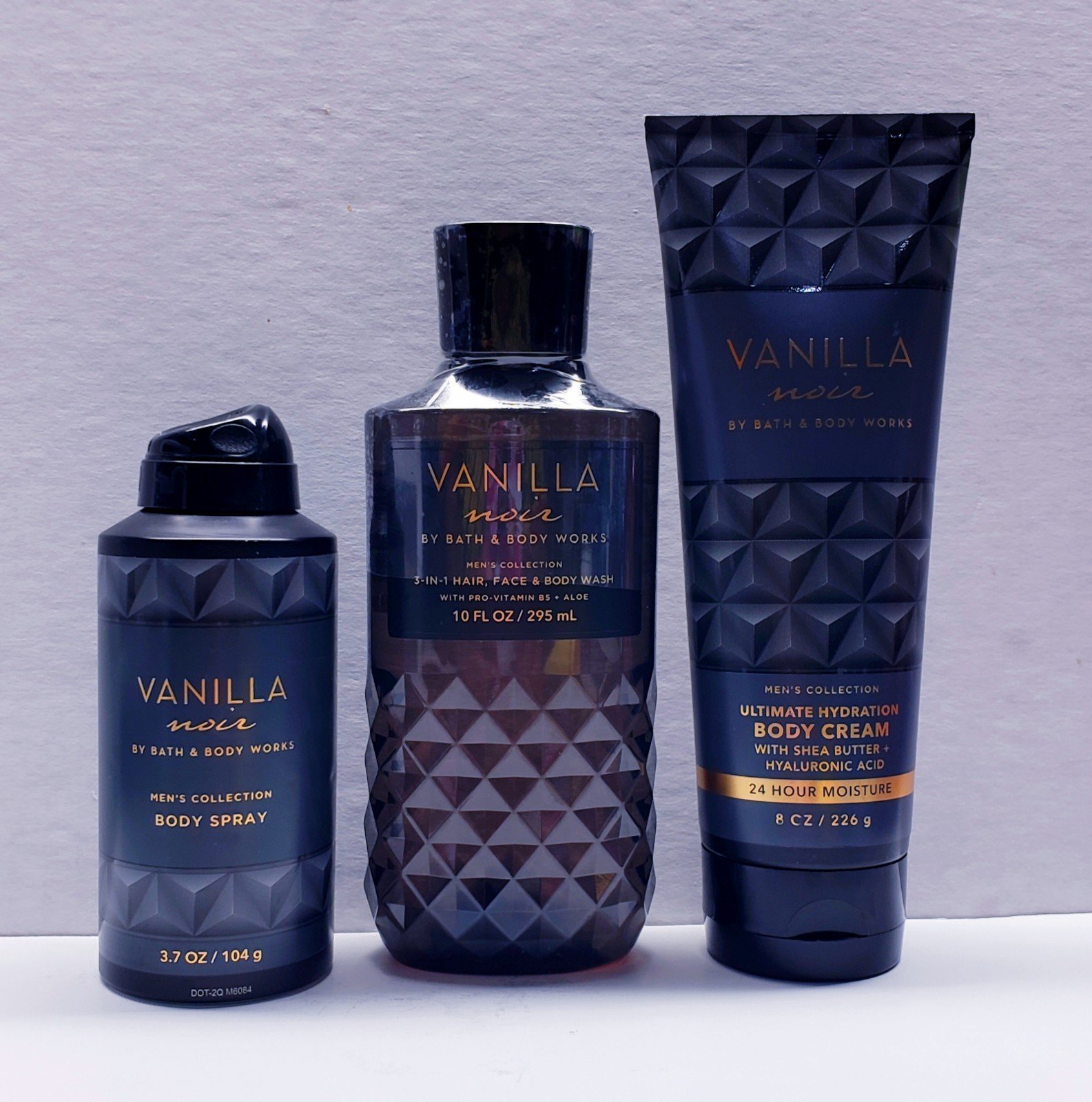Men's Collection VANILLA NOIR Body Spray, Body Cream and Hair, Face & Body Wash