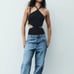 ZARA CUTOUT RIBBED BLACK SLEEVELESS BODYSUIT NEW LARGE