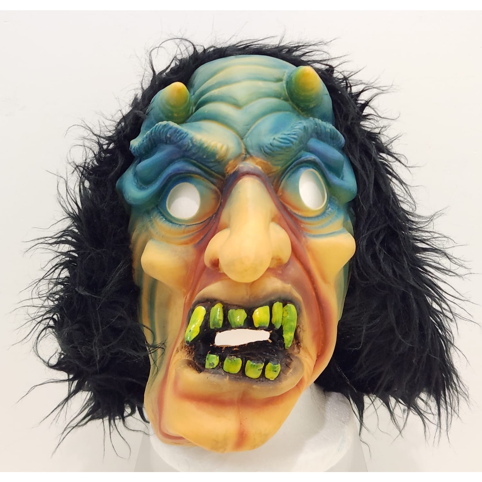 Vintage Topstone Big Eye Devil Demon Halloween Mask w/Hair Pazuzu