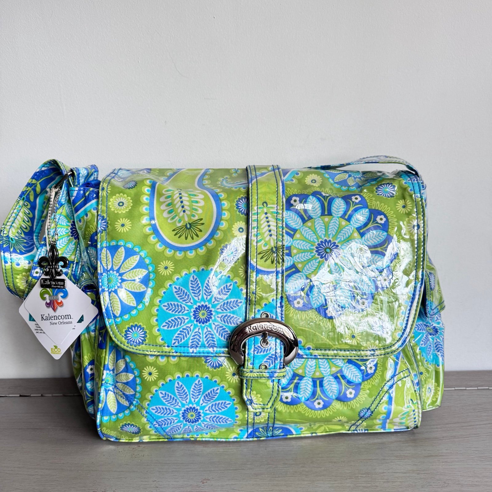 Kalencom New Orleans Paisley Diaper Bag NEW Laminated Fabric Tote Blue Green