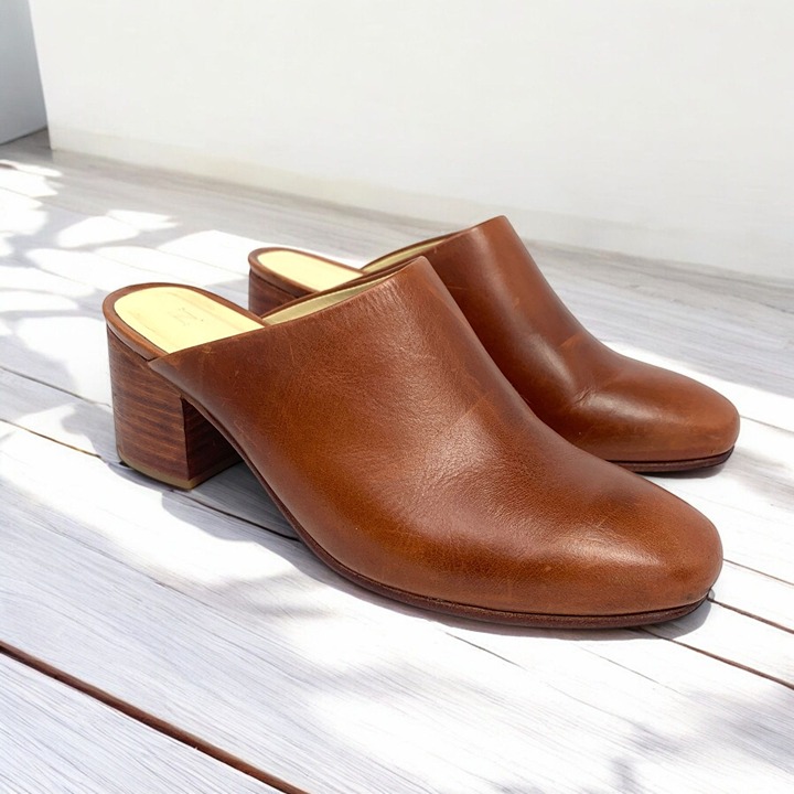 Nisolo Women's All-Day Heeled Mule Brown Leather Brandy Size 8
