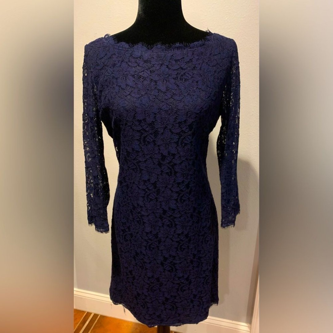Diane Von Furstenberg Dress Size 12 Deep Blue Lace