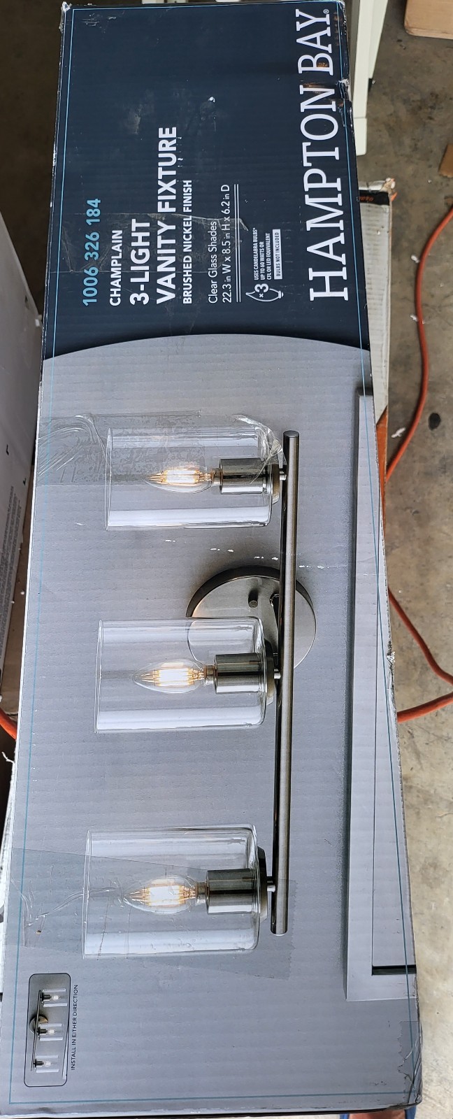 Champlain 22.375 in. 3-Light Brushed Nickel Modern Bathroom Vanity Light with Cl