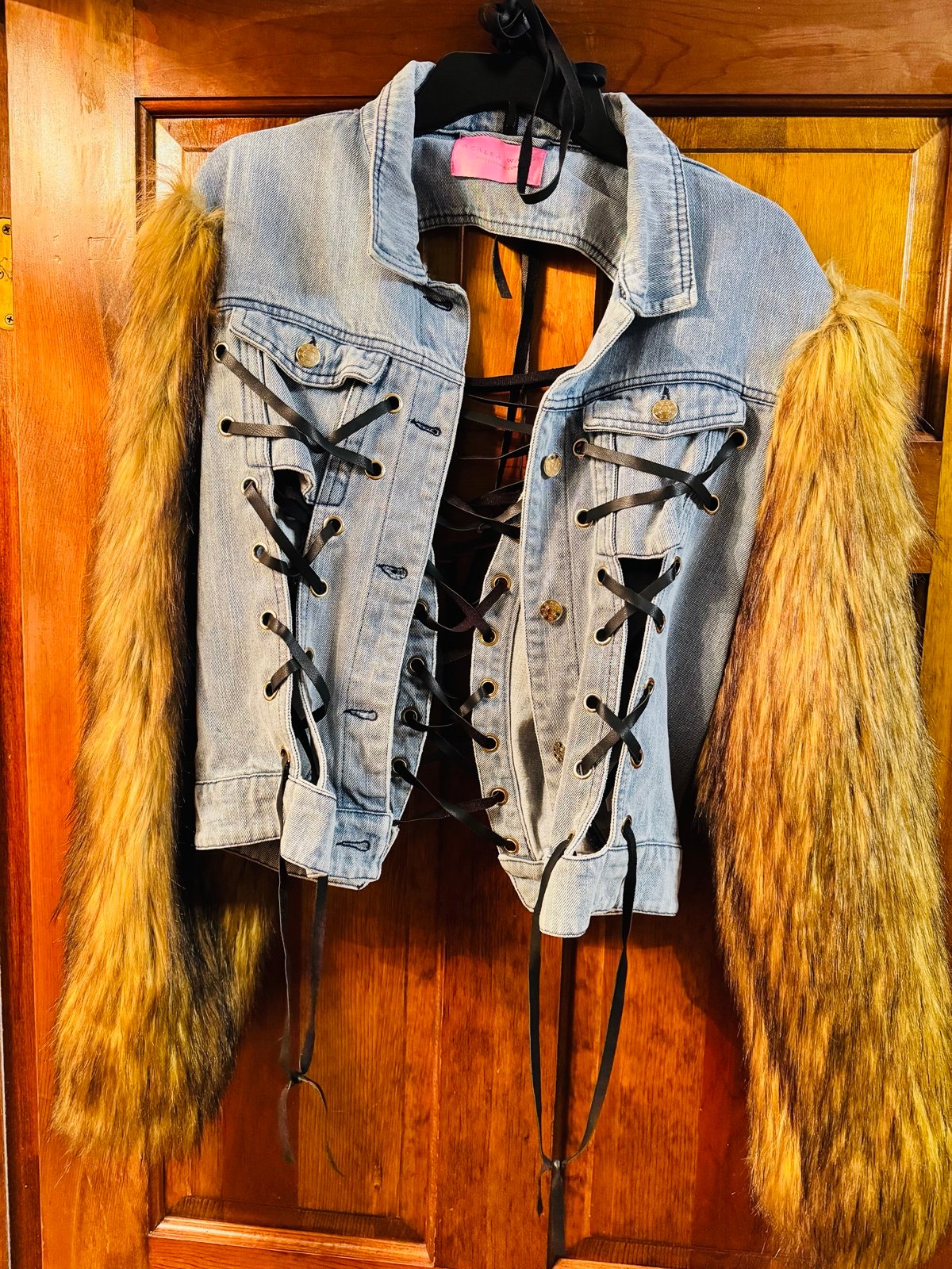 Azalea Wang - Plush Soft Fox Fur and Denim Jacket