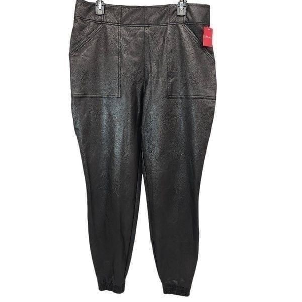 Spanx Size 1X Vegan Leather Like Noir Black Shaping Jogger Pants NWT