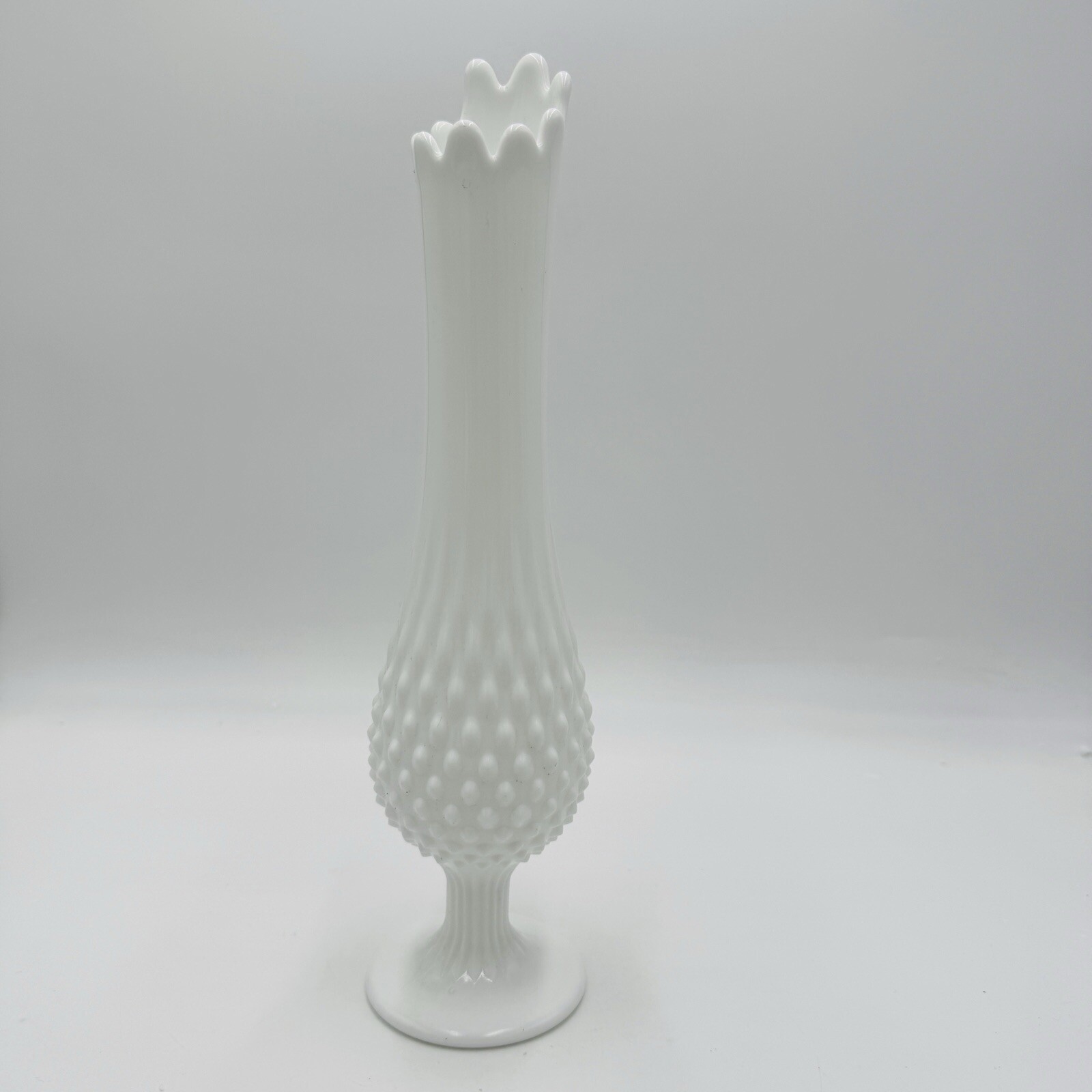 Fenton Art Hobnail White Milk Glass Pedestal Swung Vase 13 3/4 Vintage Retro