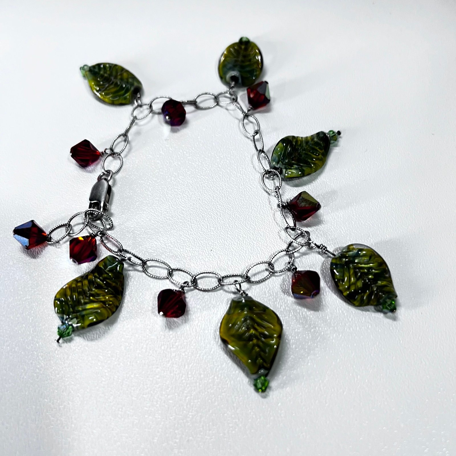 Bracelet Vintage Clear Crystal & Glass Leaf Bracelet 925