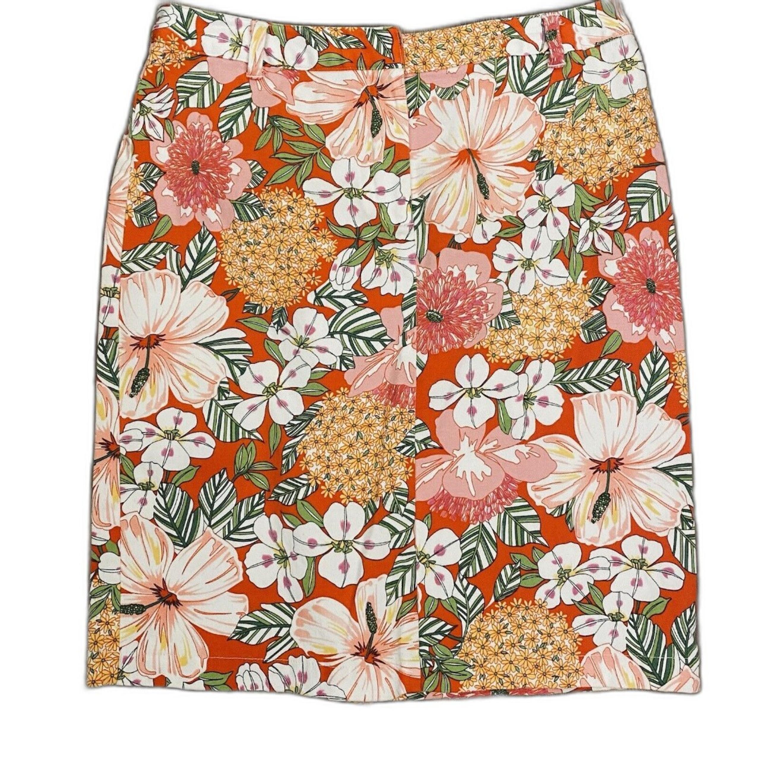 Liz Claiborne Villiager Stretch Tropical Floral Pink Pencil Mini Skirt Size 6