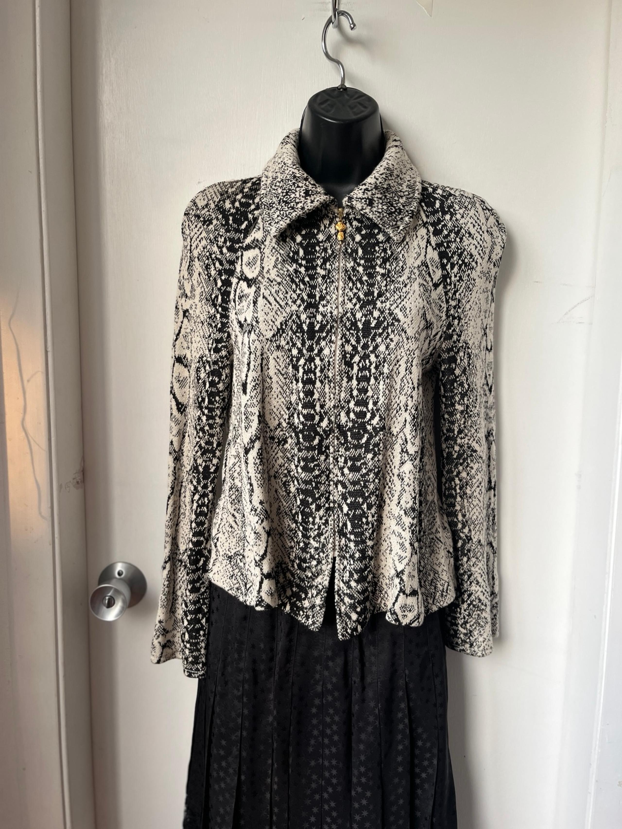 St. John Black White Knit Python Pattern Blazer Jacket Suit Coat size 4