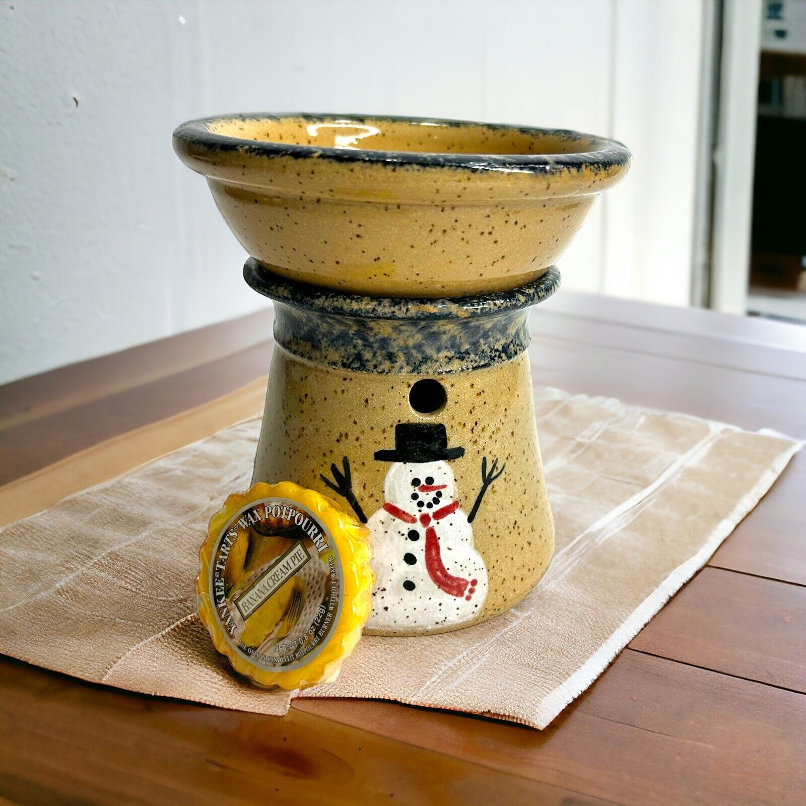 Three Rivers Pottery Warmer Glazed Stoneware Snowman 25th Anniversary w Tart