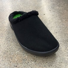 OOFOS OOcoozie Mule Cozy Black Slippers with Green Lining