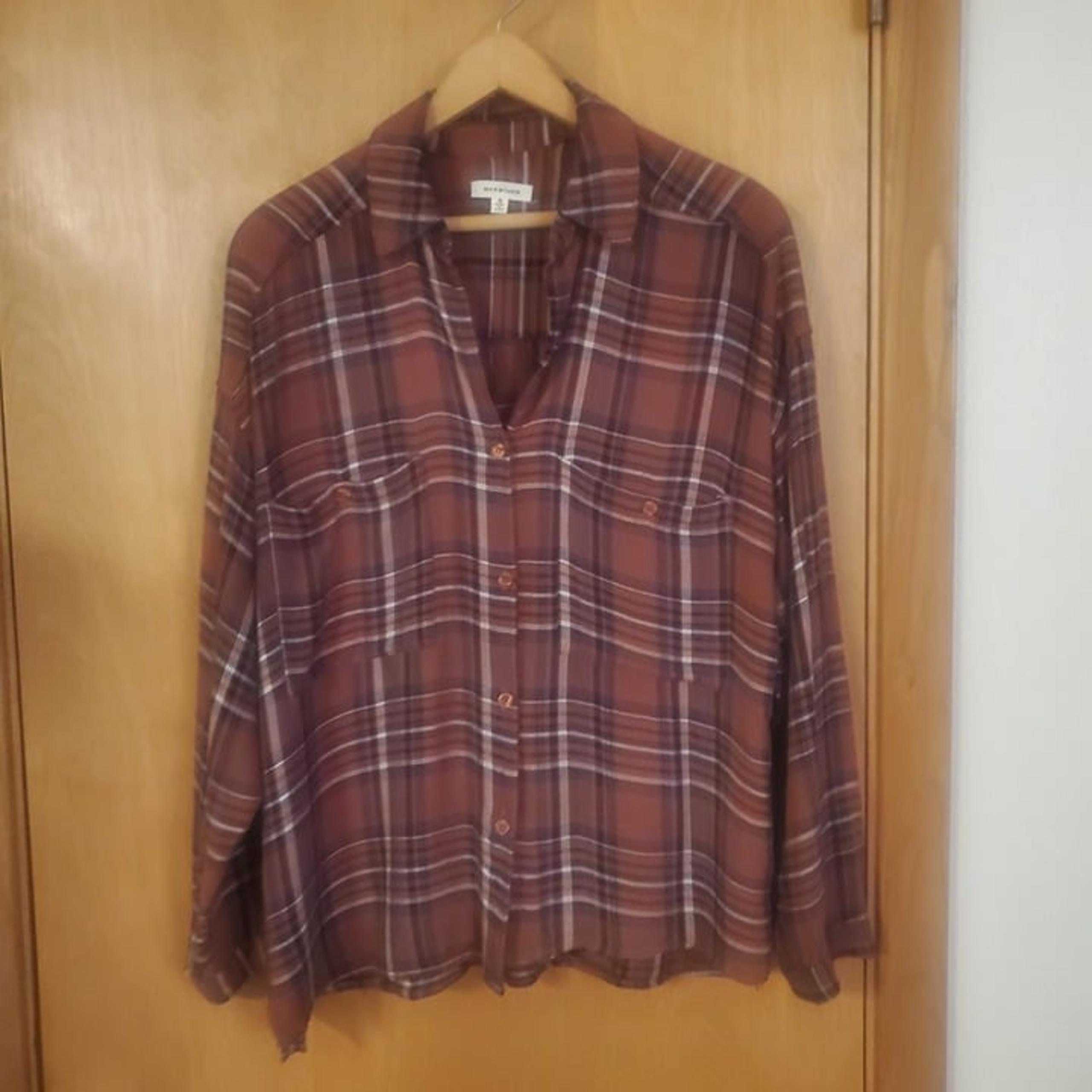 Max Studio Plaid Button Up Shirt Womens M Roll Tab Sleeves Collared Plum