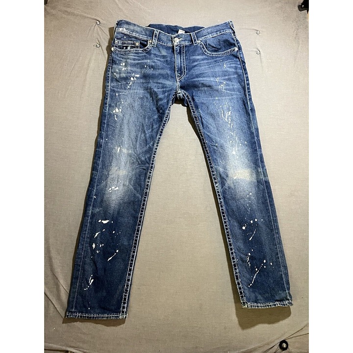 True Religion Skinny No Flap Jeans Mens 40x33 Blue Bleached Medium Pocketed.