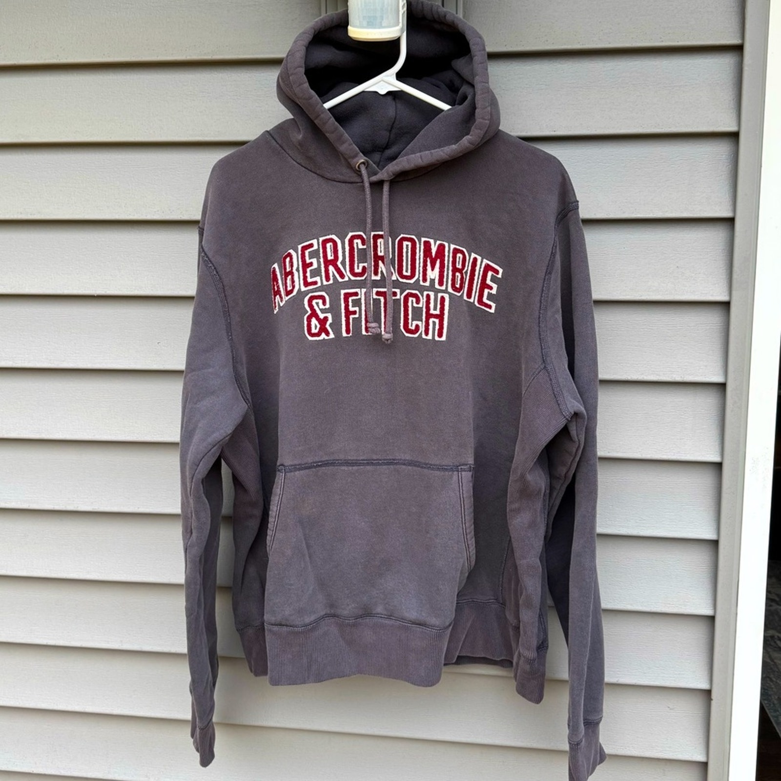 Vintage Abercrombie & Fitch Men's size L Navy Burnout Hoodie Red Embroidery EUC