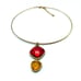 Gold Tone Wire Choker Necklace with Red & Topaz Colored Pendant