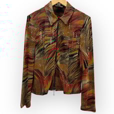 Vintage Joseph Ribkoff Size 6 Sequins Jacket Geometric Print Double Zipper Y2K