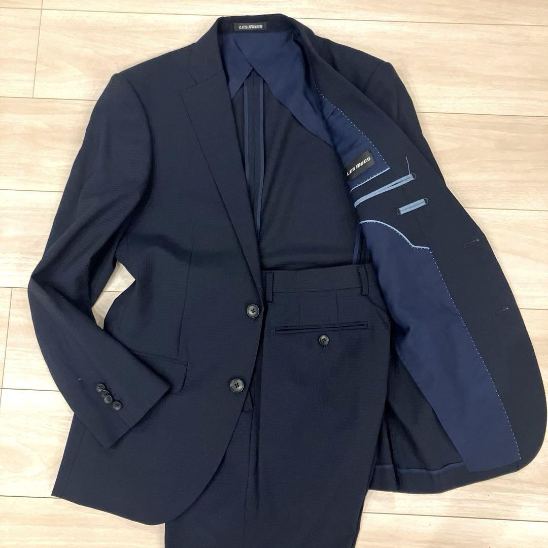## Exquisite Condition✨ LES MUES Suit Set, Navy Check, Unstructured, Size M