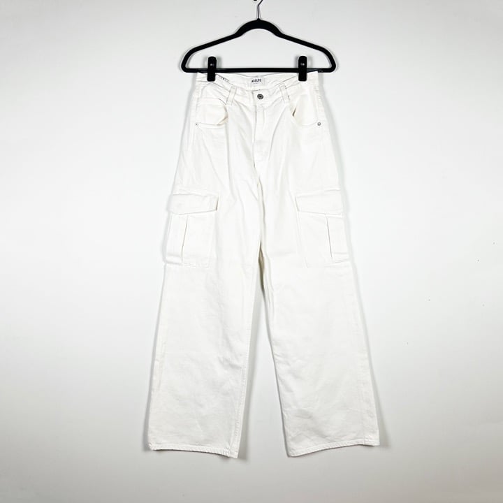 Agolde Minka Organic Cotton Cargo Multi Pocket Wide Leg Jeans Solid White 26