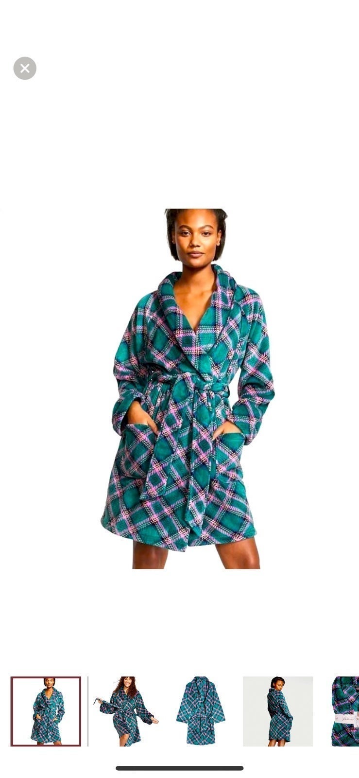 6 PC Victoria's Secret Cozy Plaid Scarf, Short Cozy Robe & Beanie & slippers