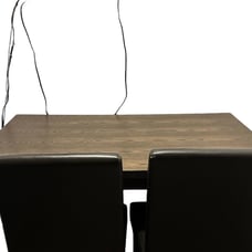 Dark Brown Wood Dining Table & Leather Chairs
