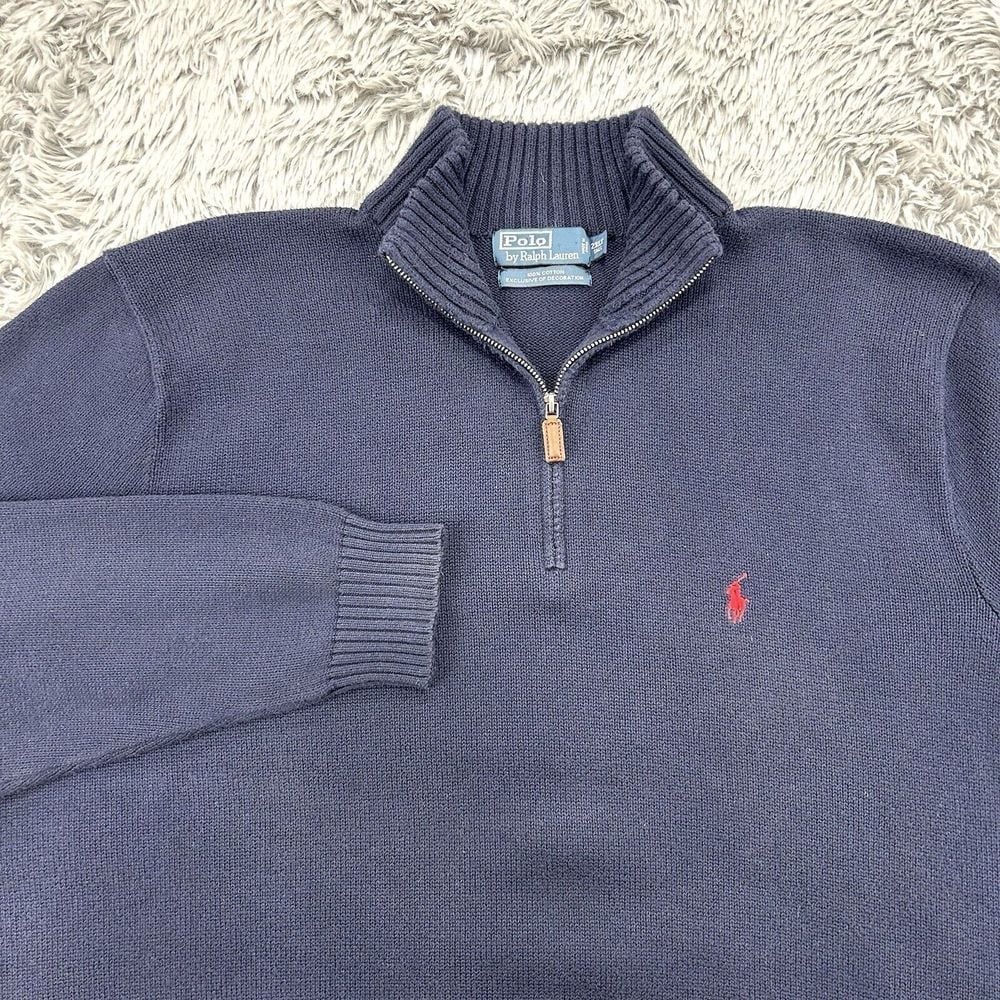 Polo Ralph Lauren Quarter Zip Sweater Men's 2XLT Tall Navy VTG Preppy Red Pony