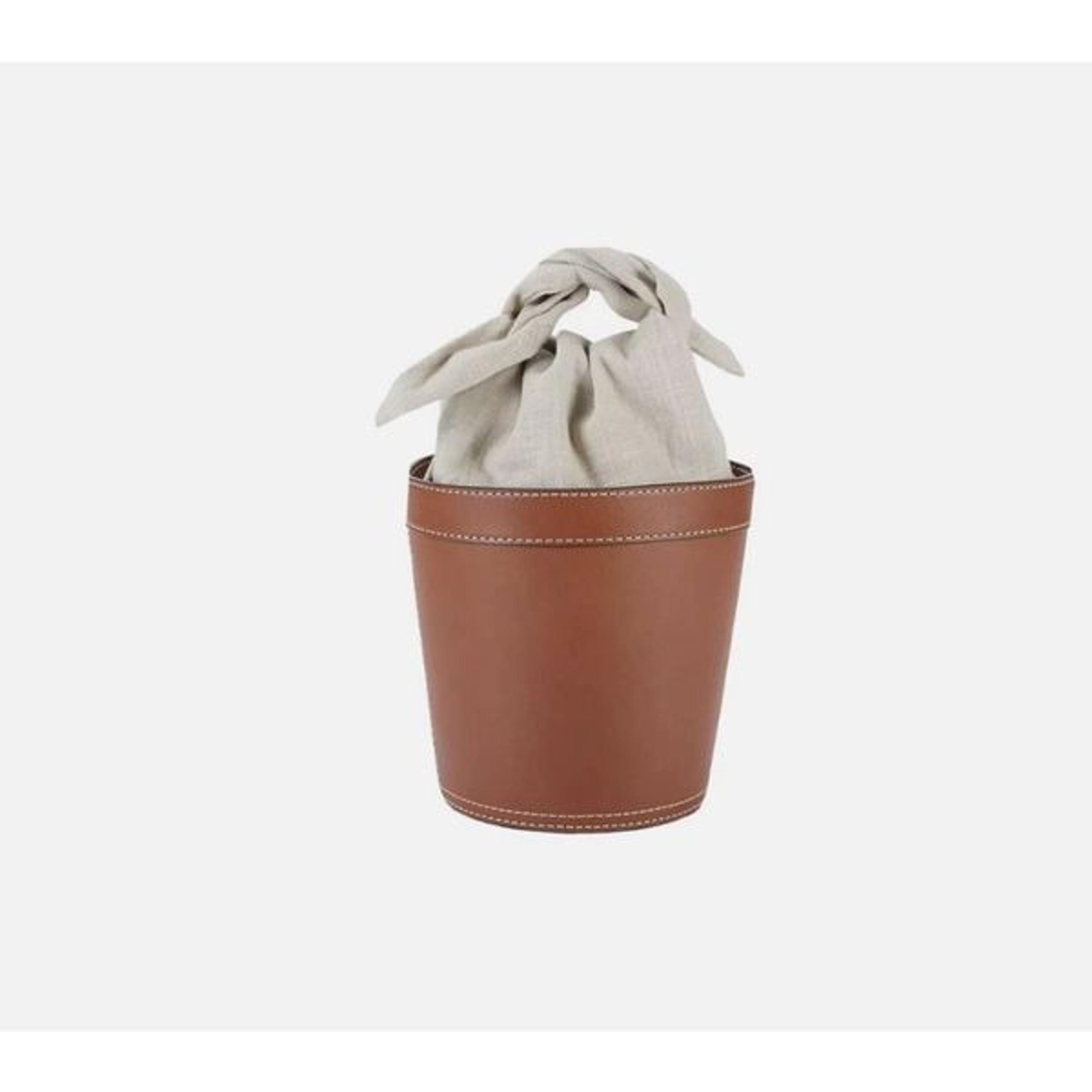 Staud Britt Linen and Leather Brown Bucket Bag