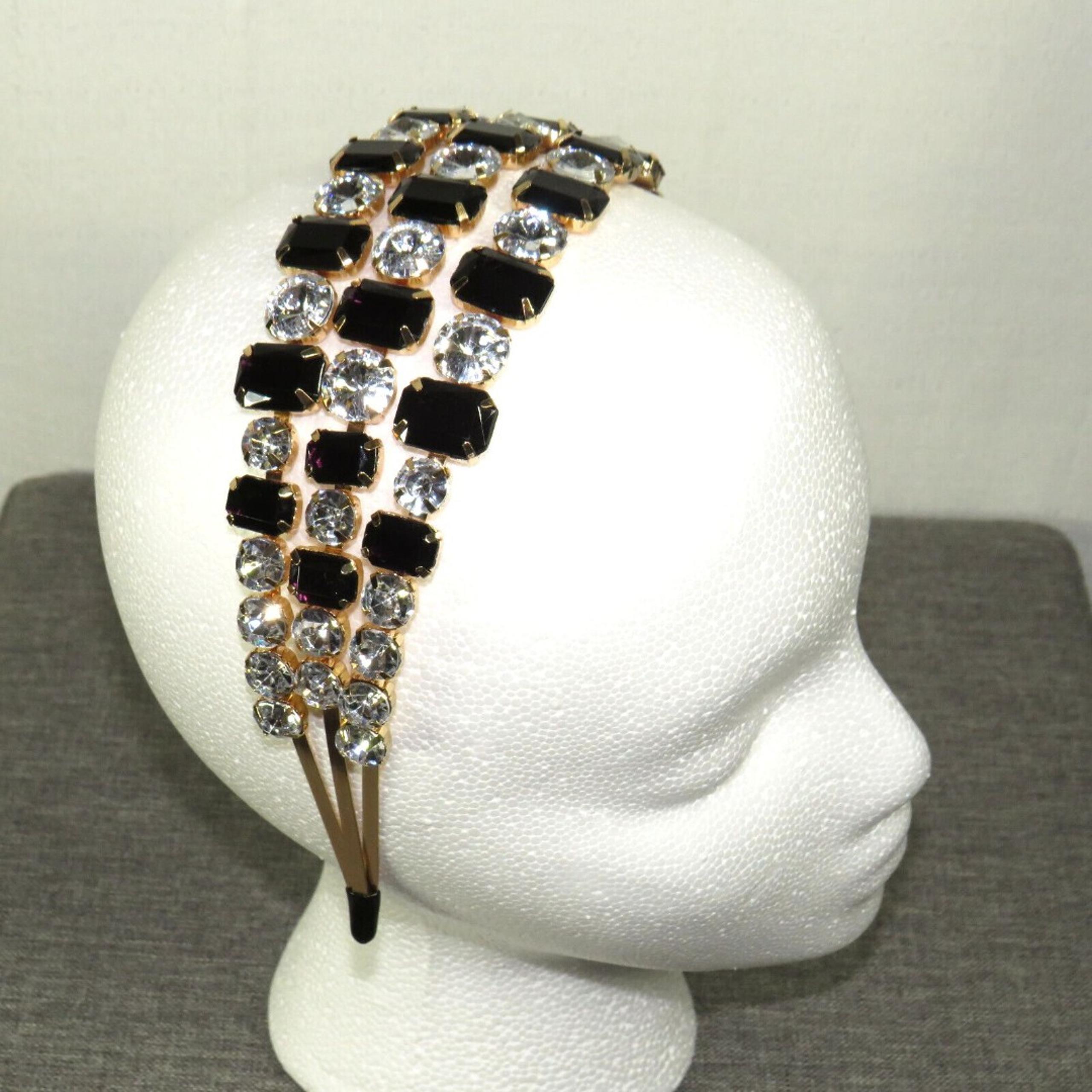 Women's Gold Tone Chunky Black & Clear CZ Jeweled Headband