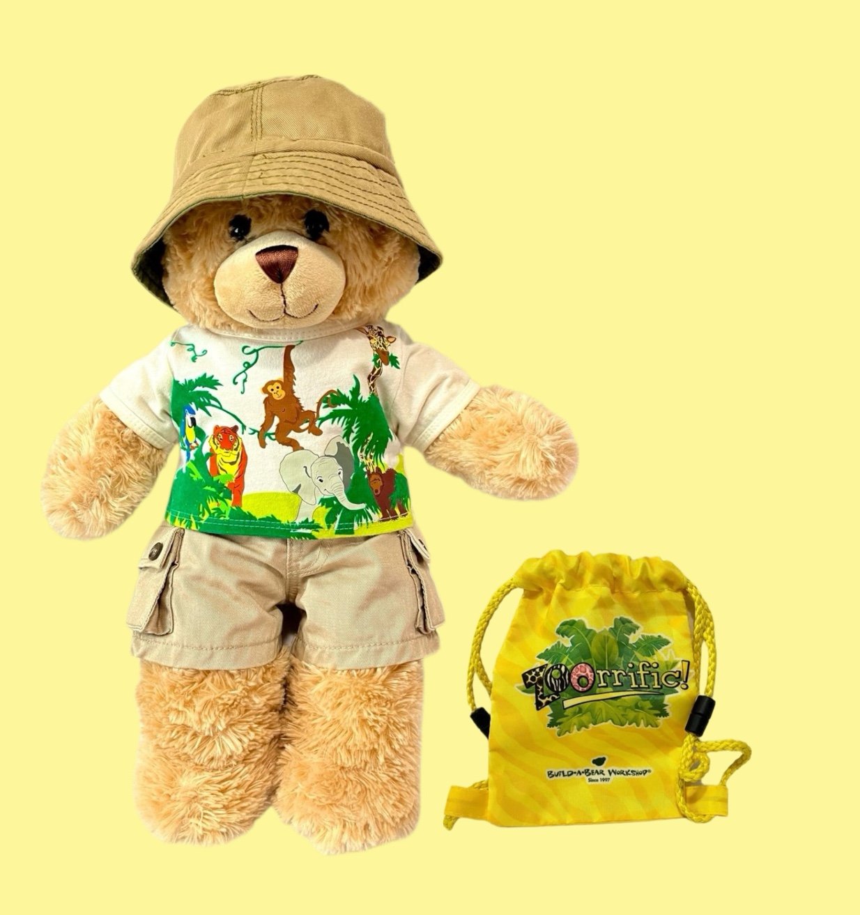Build a Bear Workshop Zoo Safari Shirt Cargo Shorts Reversible Bucket Hat Bag