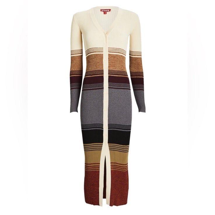 Staud Shoko Ribbed Sahara Striped Sweater Midi Dress
