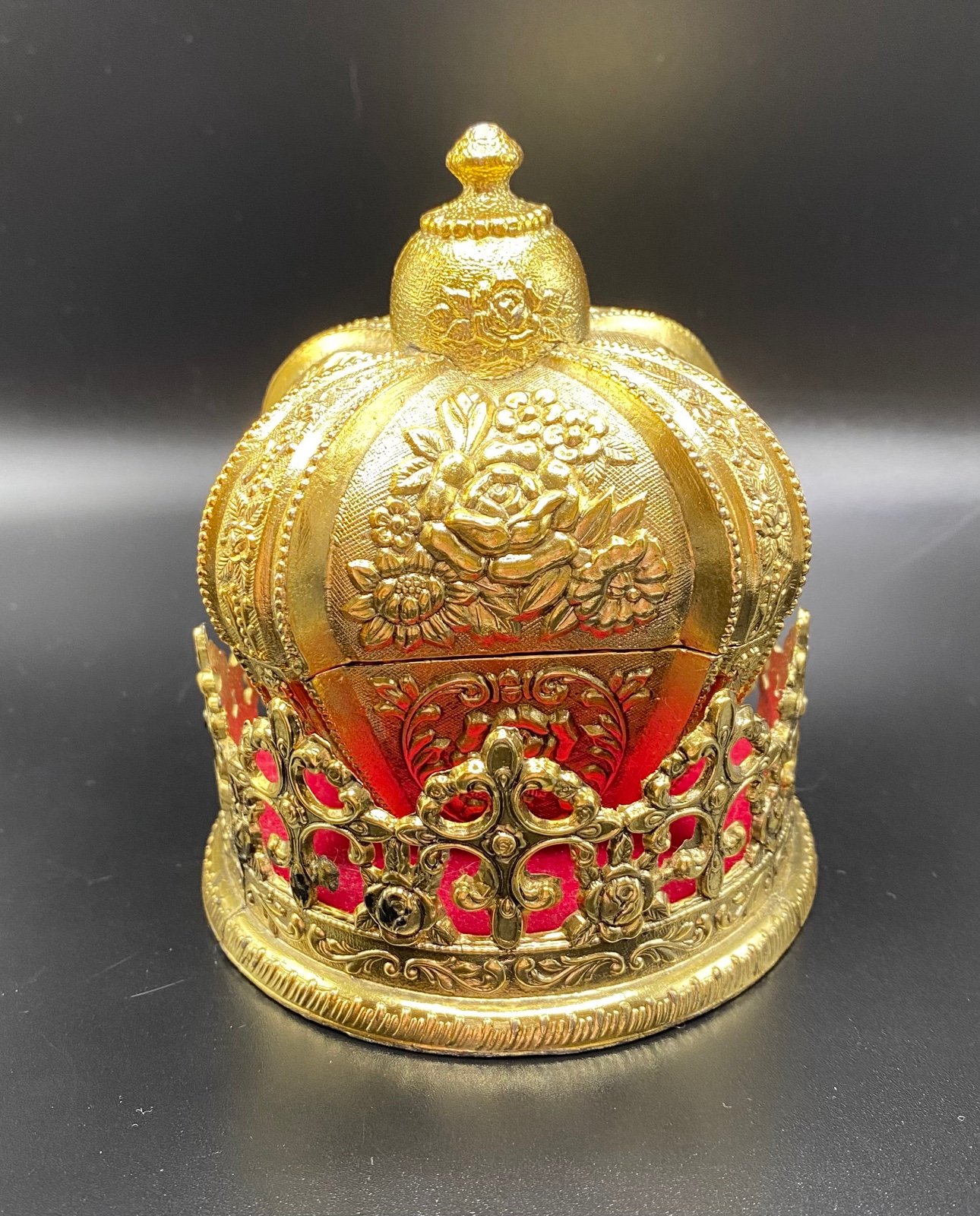 Vintage Gold Tone Hinged Lid Crown Trinket Music Box