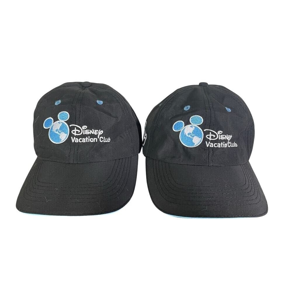 Disney Vacation Club Member Hats Lot of 2 Black Adjustable Embroidered Mickey