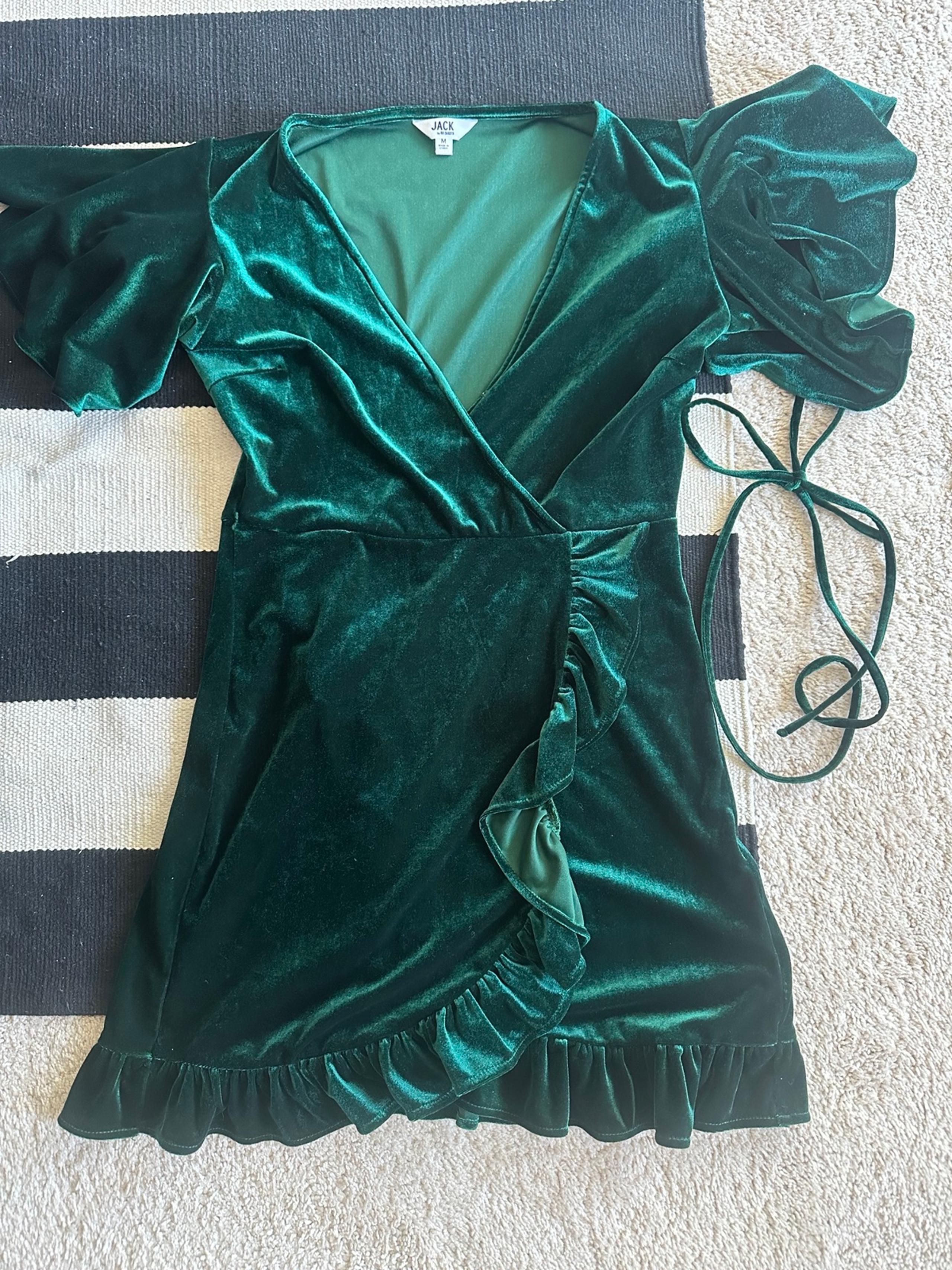 Dark Green Velvet Wrap Dress
