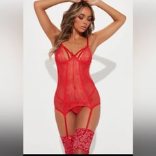 Seven'til Midnight Yours Till Tonight Chemise Set Red M REFFNB