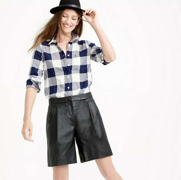 J. Crew Black Leather Bermuda Shorts High Waisted Size 0