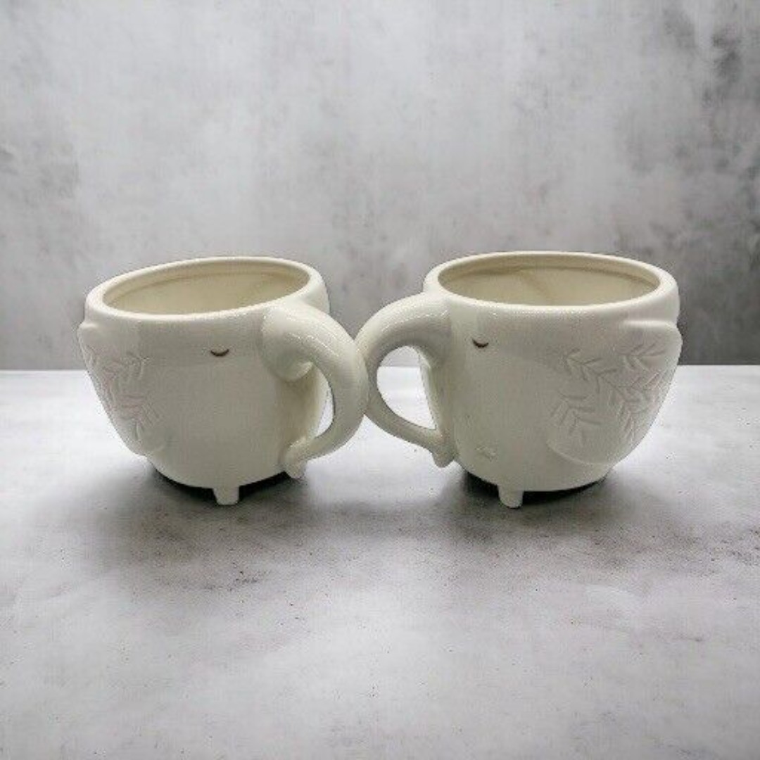 OPALHOUSE Footed Mug Elephant Trunk Handle Gold Accents 12 oz, Set Of 2