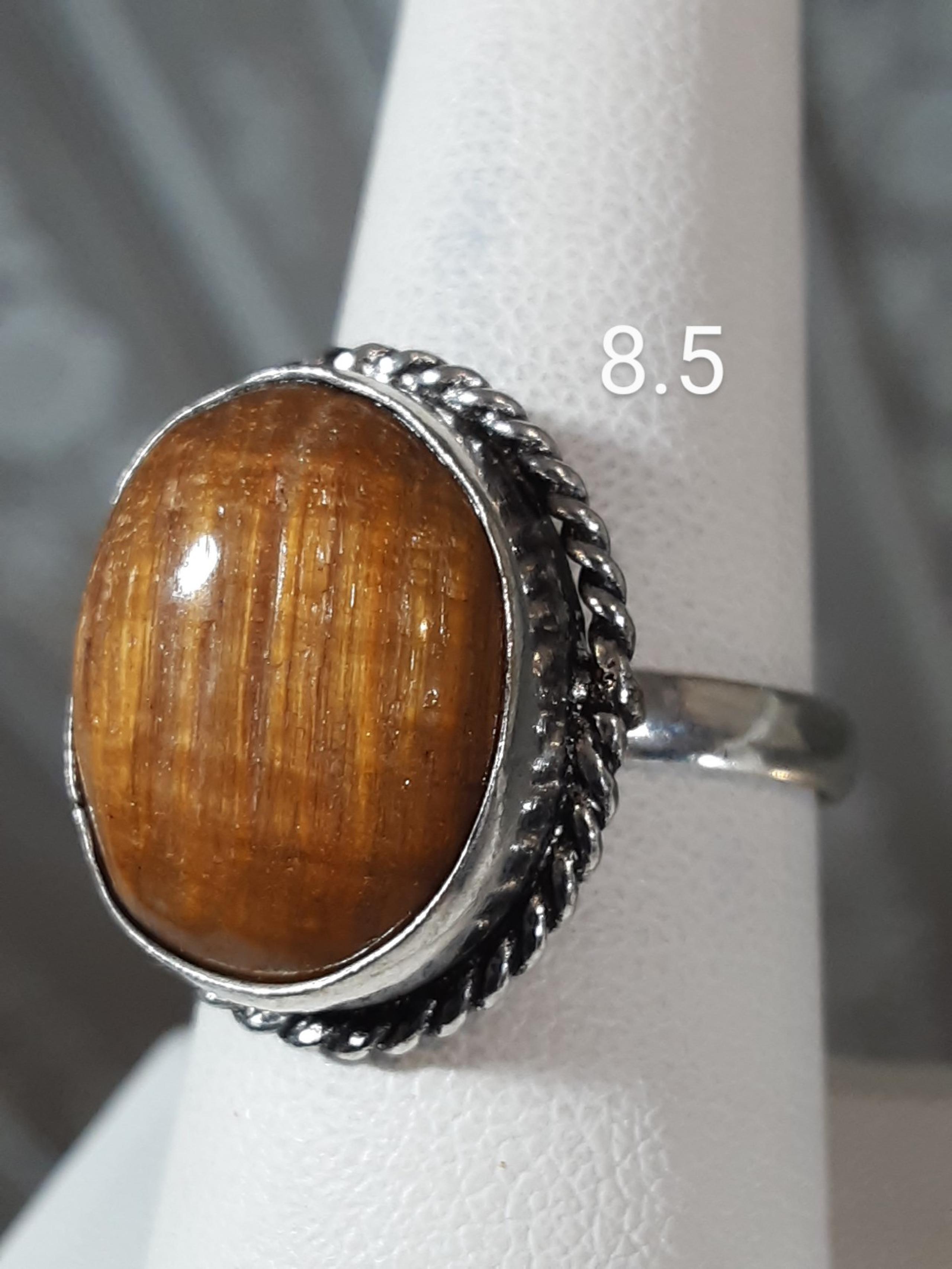 Tigers Eye Crystal Cabochon .925 Ring 8.5 "Natural"
