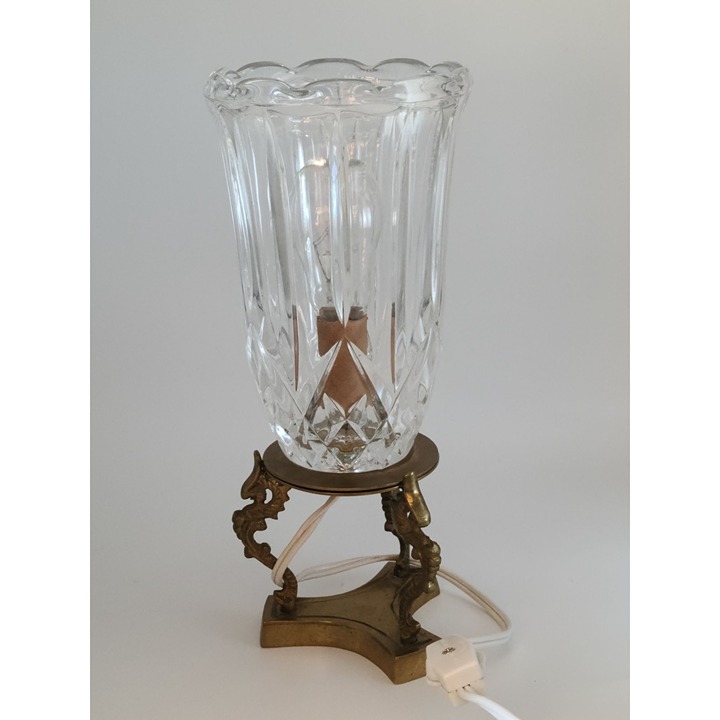 Vintage Crystal Glass Brass Light Lamp Boudoir Tulip Torch Hollywood Regency MCM