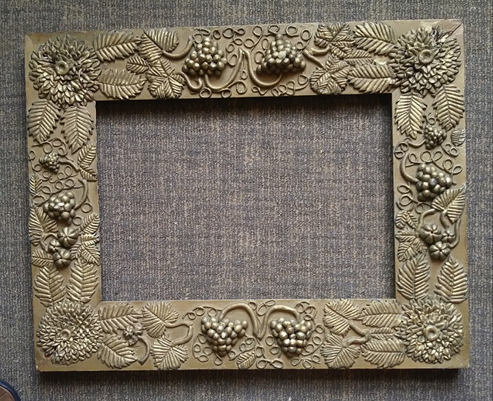 Antique Folk Art Frame - Grapes and Chrysanthemums - 1800s 12 x 18