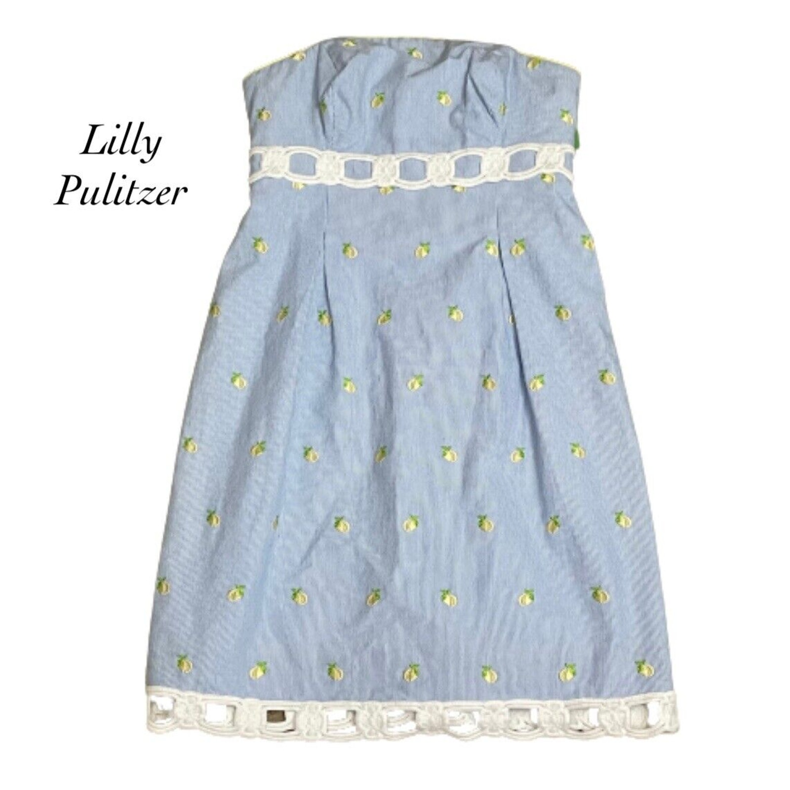 Lilly Pulitzer Home Slice Betsey Lemon Embroidered Strapless Dress NWT Size 0