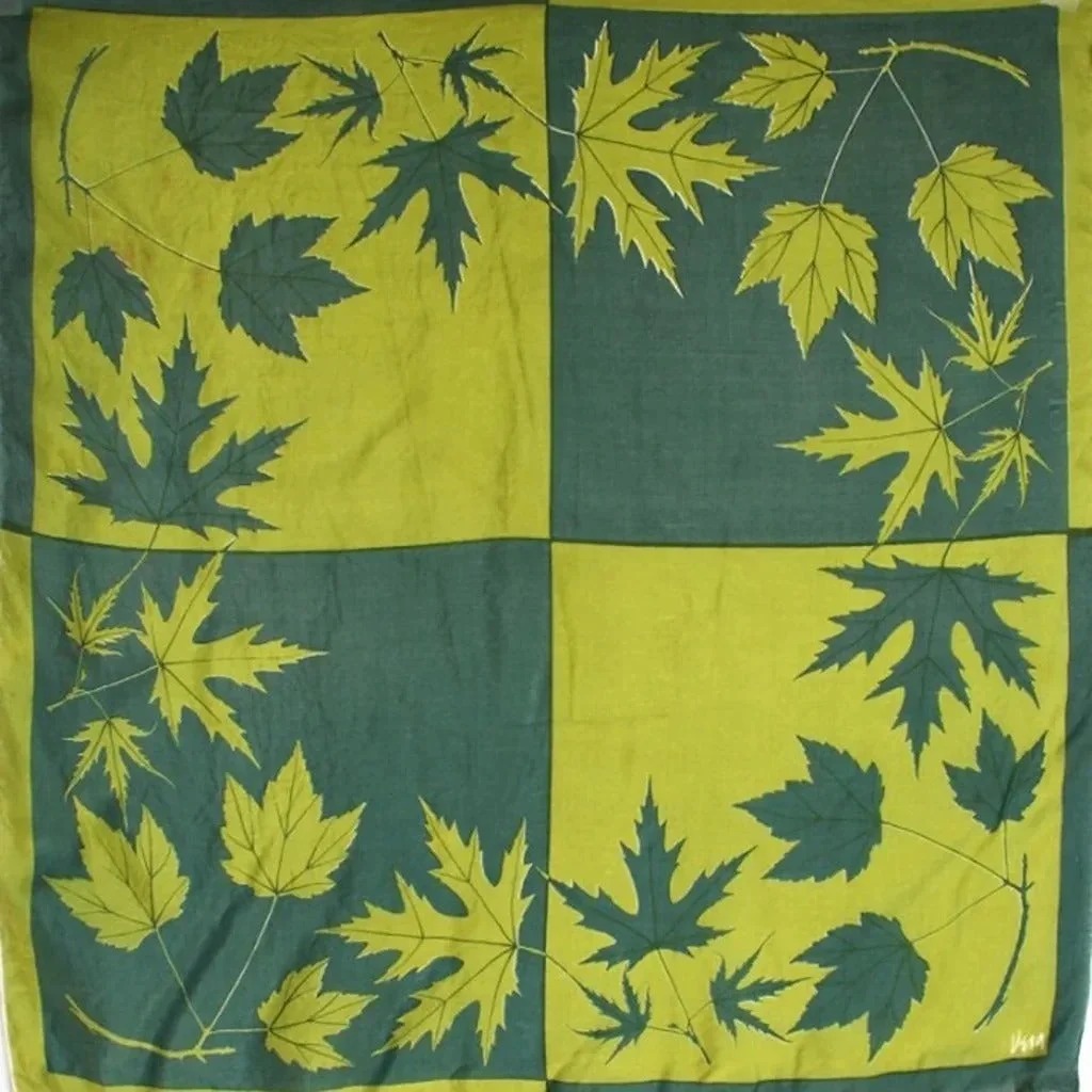 Vintage early Vera Neumann silk scarf chartreuse green maple leaf unisex small