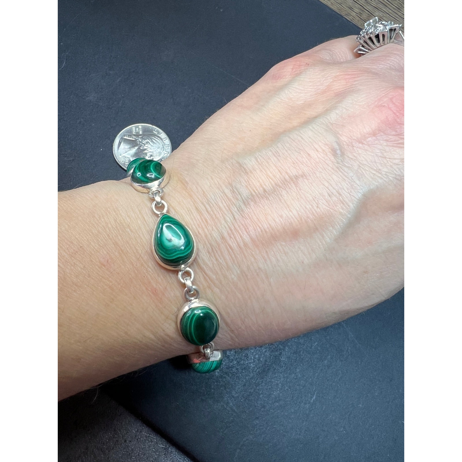 NEW Malachite sterling silver link bracelet 19.50 grams