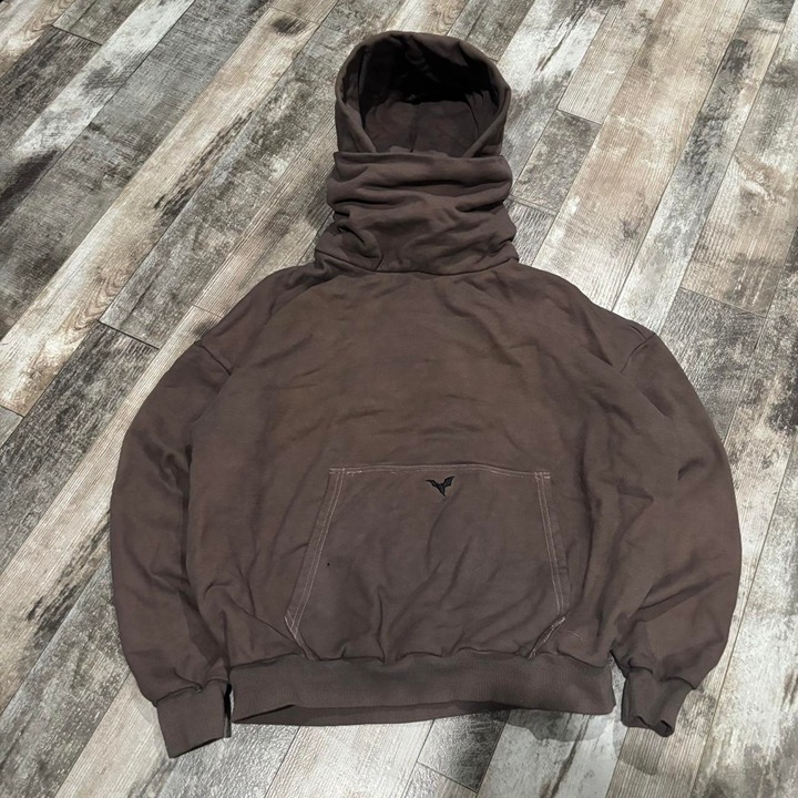 Brown Ditch LA Garment Dyed Bat Logo Masked Heavyweight Hoodie Size Medium