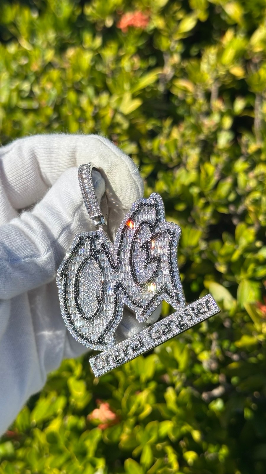 Iced Out Letters OG Original Gangster Pendant Silver Color + 24” Free Rope Chain