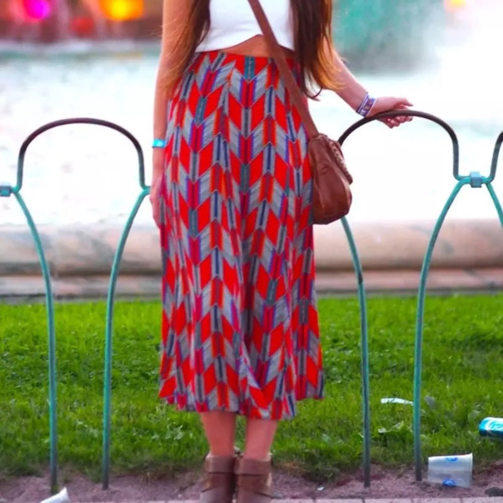 Nara Hoffman Women's Anthropologie Print Silk Long A-Line Skirt Red Size 2