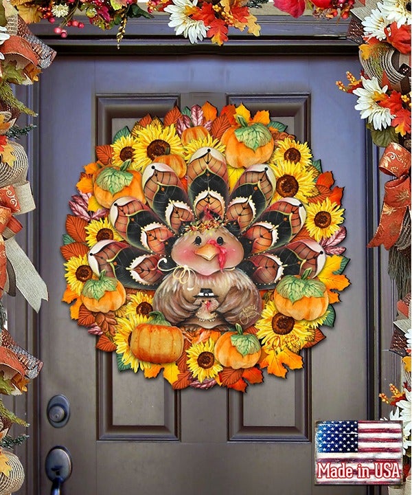 Thanksgiving Decor, Turkey Wreath Wooden Door Hanger,Wall decor