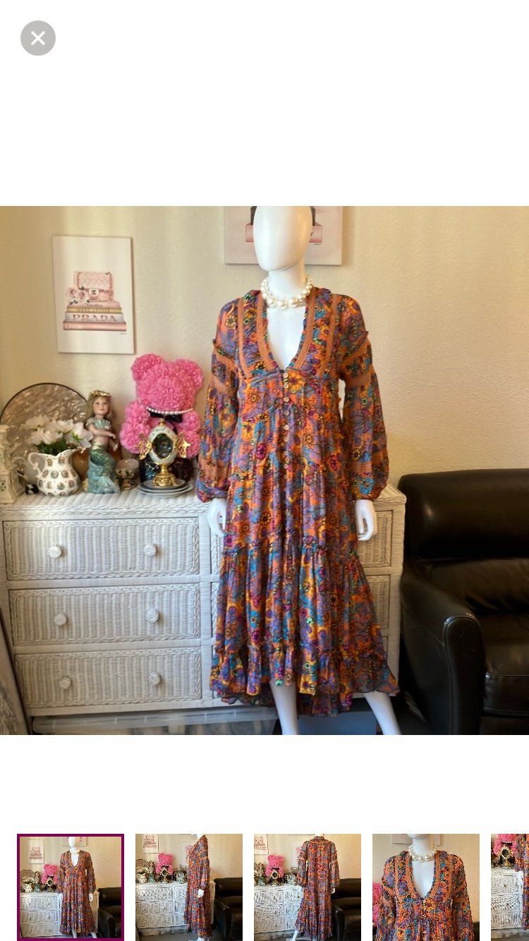 Free People Cassis floral print tiered midi dress in orange color Size XS