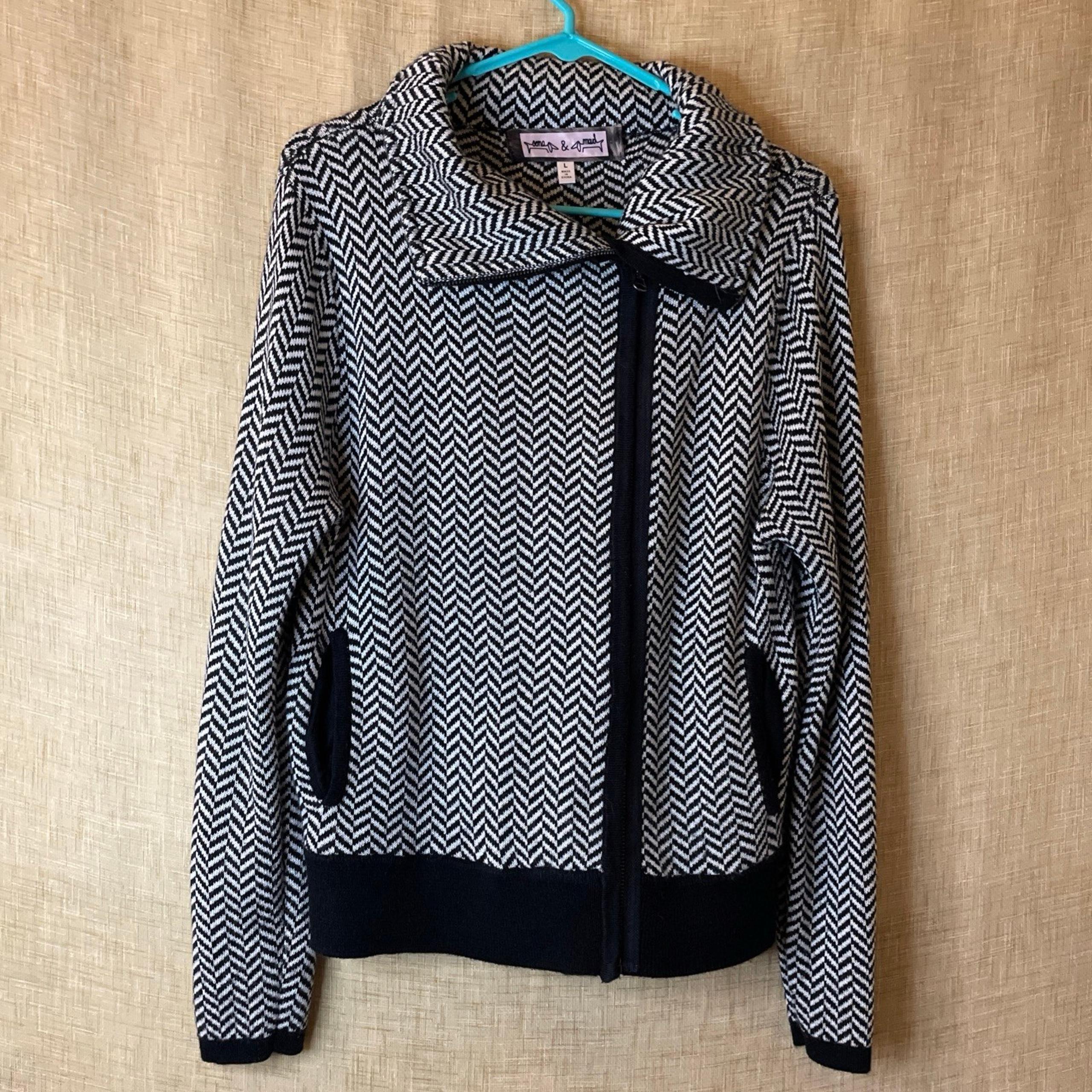 oona & maud Anthropology Zip Front Sweater women’s size Large black and white